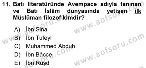 İslam Düşünce Tarihi Dersi 2024 - 2025 Yılı Yaz Okulu Sınav Soruları 11. Soru