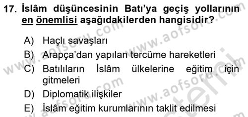 İslam Düşünce Tarihi Dersi 2024 - 2025 Yılı Yaz Okulu Sınav Soruları 17. Soru