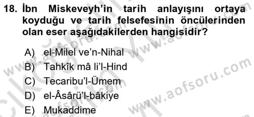 İslam Düşünce Tarihi Dersi 2024 - 2025 Yılı Yaz Okulu Sınav Soruları 18. Soru