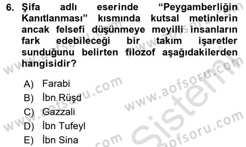İslam Düşünce Tarihi Dersi 2024 - 2025 Yılı Yaz Okulu Sınav Soruları 6. Soru