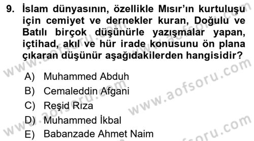 İslam Düşünce Tarihi Dersi 2024 - 2025 Yılı Yaz Okulu Sınav Soruları 9. Soru