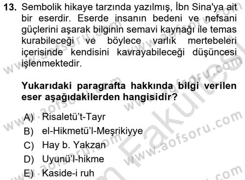 İslam Düşünce Tarihi Dersi 2025 - 2026 Yılı (Vize) Ara Sınav Soruları 13. Soru