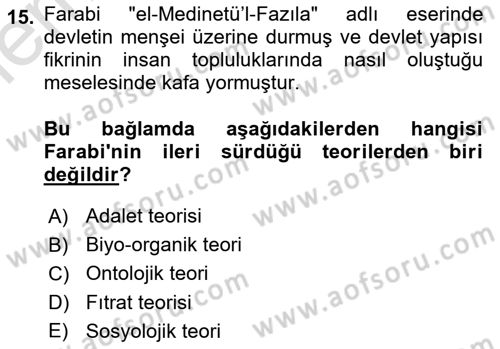 İslam Düşünce Tarihi Dersi 2025 - 2026 Yılı (Vize) Ara Sınav Soruları 15. Soru