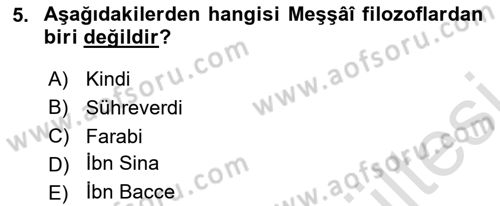İslam Düşünce Tarihi Dersi 2025 - 2026 Yılı (Vize) Ara Sınav Soruları 5. Soru