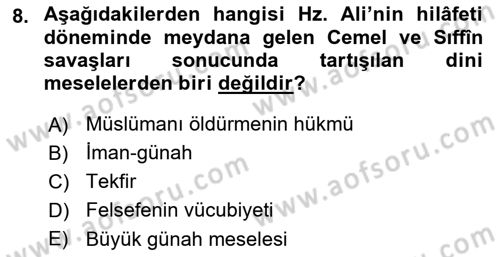 İslam Düşünce Tarihi Dersi 2025 - 2026 Yılı (Vize) Ara Sınav Soruları 8. Soru