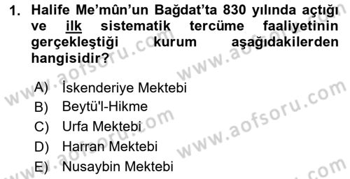 İslam Düşünce Tarihi Dersi 2025 - 2026 Yılı (Final) Dönem Sonu Sınav Soruları 1. Soru