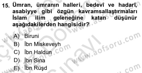 İslam Düşünce Tarihi Dersi 2025 - 2026 Yılı (Final) Dönem Sonu Sınav Soruları 15. Soru