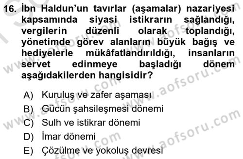 İslam Düşünce Tarihi Dersi 2025 - 2026 Yılı (Final) Dönem Sonu Sınav Soruları 16. Soru