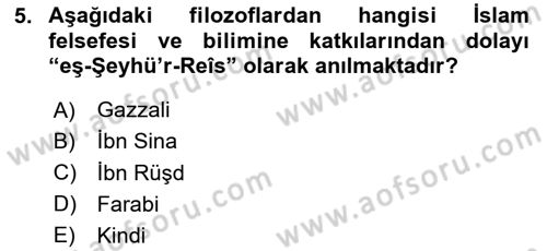 İslam Düşünce Tarihi Dersi 2025 - 2026 Yılı (Final) Dönem Sonu Sınav Soruları 5. Soru