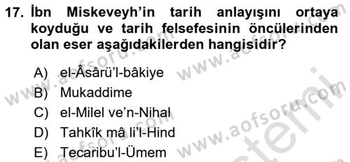 İslam Düşünce Tarihi Dersi 2025 - 2026 Yılı Yaz Okulu Sınav Soruları 17. Soru