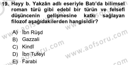 İslam Düşünce Tarihi Dersi 2025 - 2026 Yılı Yaz Okulu Sınav Soruları 19. Soru