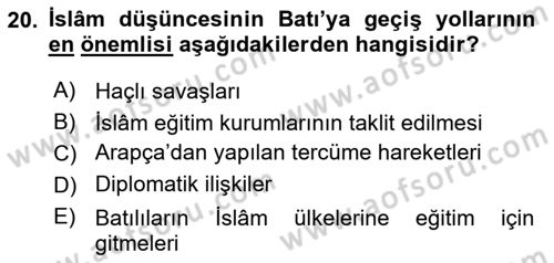 İslam Düşünce Tarihi Dersi 2025 - 2026 Yılı Yaz Okulu Sınav Soruları 20. Soru