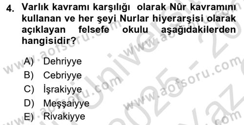 İslam Düşünce Tarihi Dersi 2025 - 2026 Yılı Yaz Okulu Sınav Soruları 4. Soru