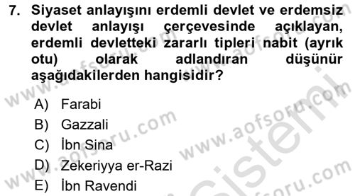 İslam Düşünce Tarihi Dersi 2025 - 2026 Yılı Yaz Okulu Sınav Soruları 7. Soru