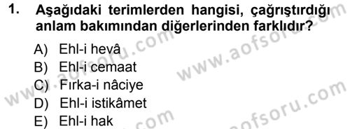 İslam Mezhepleri Tarihi Dersi 2012 - 2013 Yılı (Vize) Ara Sınav Soruları 1. Soru