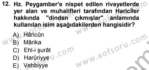 İslam Mezhepleri Tarihi Dersi 2012 - 2013 Yılı (Vize) Ara Sınav Soruları 12. Soru
