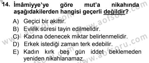 İslam Mezhepleri Tarihi Dersi 2012 - 2013 Yılı (Vize) Ara Sınav Soruları 14. Soru