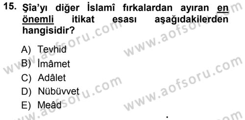 İslam Mezhepleri Tarihi Dersi 2012 - 2013 Yılı (Vize) Ara Sınav Soruları 15. Soru