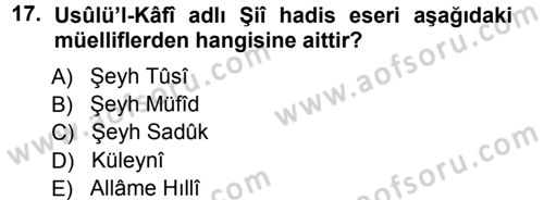 İslam Mezhepleri Tarihi Dersi 2012 - 2013 Yılı (Vize) Ara Sınav Soruları 17. Soru