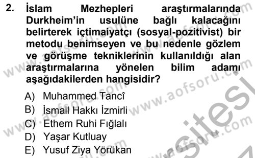 İslam Mezhepleri Tarihi Dersi 2012 - 2013 Yılı (Vize) Ara Sınav Soruları 2. Soru