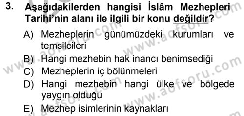 İslam Mezhepleri Tarihi Dersi 2012 - 2013 Yılı (Vize) Ara Sınav Soruları 3. Soru