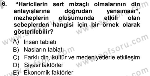 İslam Mezhepleri Tarihi Dersi 2012 - 2013 Yılı (Vize) Ara Sınav Soruları 6. Soru