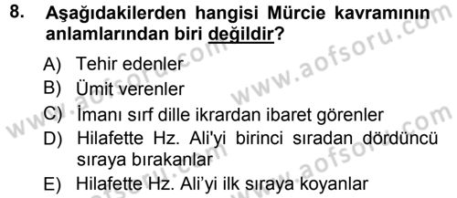 İslam Mezhepleri Tarihi Dersi 2012 - 2013 Yılı (Vize) Ara Sınav Soruları 8. Soru