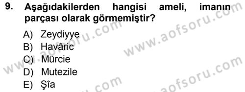İslam Mezhepleri Tarihi Dersi 2012 - 2013 Yılı (Vize) Ara Sınav Soruları 9. Soru