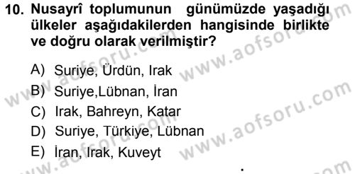 İslam Mezhepleri Tarihi Dersi 2012 - 2013 Yılı (Final) Dönem Sonu Sınav Soruları 10. Soru