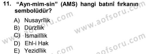 İslam Mezhepleri Tarihi Dersi 2012 - 2013 Yılı (Final) Dönem Sonu Sınav Soruları 11. Soru