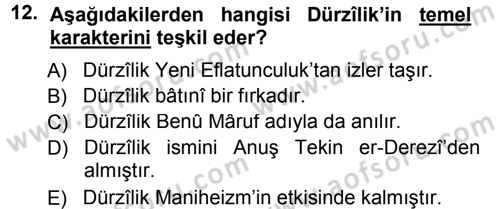 İslam Mezhepleri Tarihi Dersi 2012 - 2013 Yılı (Final) Dönem Sonu Sınav Soruları 12. Soru