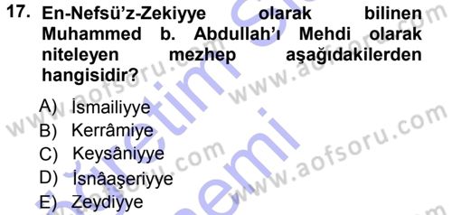 İslam Mezhepleri Tarihi Dersi 2012 - 2013 Yılı (Final) Dönem Sonu Sınav Soruları 17. Soru