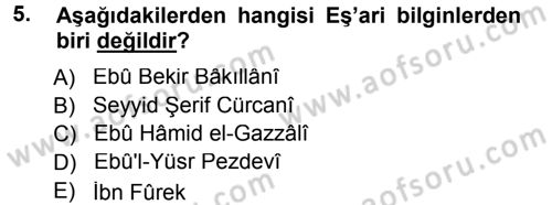 İslam Mezhepleri Tarihi Dersi 2012 - 2013 Yılı (Final) Dönem Sonu Sınav Soruları 5. Soru