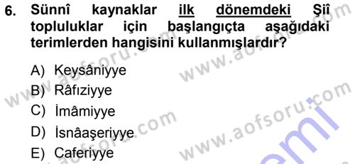 İslam Mezhepleri Tarihi Dersi 2012 - 2013 Yılı (Final) Dönem Sonu Sınav Soruları 6. Soru