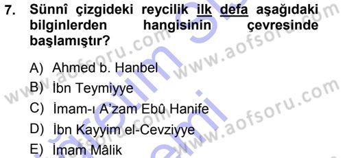 İslam Mezhepleri Tarihi Dersi 2012 - 2013 Yılı (Final) Dönem Sonu Sınav Soruları 7. Soru