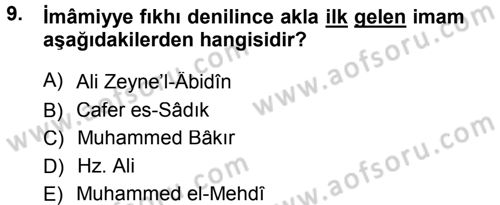 İslam Mezhepleri Tarihi Dersi 2012 - 2013 Yılı (Final) Dönem Sonu Sınav Soruları 9. Soru