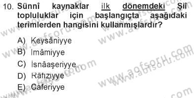 İslam Mezhepleri Tarihi Dersi 2012 - 2013 Yılı Tek Ders Sınav Soruları 10. Soru