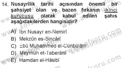 İslam Mezhepleri Tarihi Dersi 2012 - 2013 Yılı Tek Ders Sınav Soruları 14. Soru