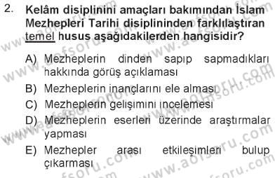 İslam Mezhepleri Tarihi Dersi 2012 - 2013 Yılı Tek Ders Sınav Soruları 2. Soru