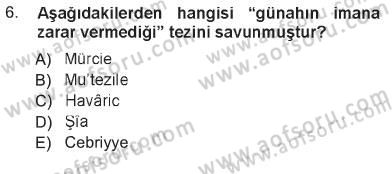 İslam Mezhepleri Tarihi Dersi 2012 - 2013 Yılı Tek Ders Sınav Soruları 6. Soru