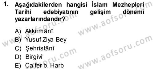 İslam Mezhepleri Tarihi Dersi 2013 - 2014 Yılı (Vize) Ara Sınav Soruları 1. Soru