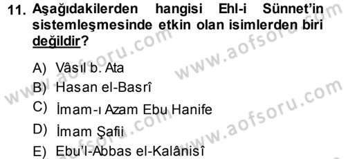 İslam Mezhepleri Tarihi Dersi 2013 - 2014 Yılı (Vize) Ara Sınav Soruları 11. Soru