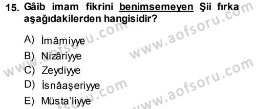 İslam Mezhepleri Tarihi Dersi 2013 - 2014 Yılı (Vize) Ara Sınav Soruları 15. Soru