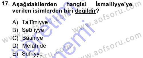 İslam Mezhepleri Tarihi Dersi 2013 - 2014 Yılı (Vize) Ara Sınav Soruları 17. Soru