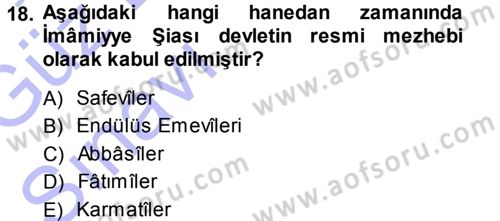 İslam Mezhepleri Tarihi Dersi 2013 - 2014 Yılı (Vize) Ara Sınav Soruları 18. Soru