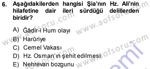 İslam Mezhepleri Tarihi Dersi 2013 - 2014 Yılı (Vize) Ara Sınav Soruları 6. Soru