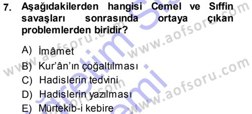 İslam Mezhepleri Tarihi Dersi 2013 - 2014 Yılı (Vize) Ara Sınav Soruları 7. Soru