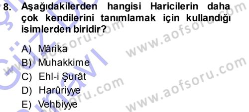 İslam Mezhepleri Tarihi Dersi 2013 - 2014 Yılı (Vize) Ara Sınav Soruları 8. Soru