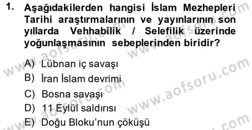 İslam Mezhepleri Tarihi Dersi 2013 - 2014 Yılı (Final) Dönem Sonu Sınav Soruları 1. Soru