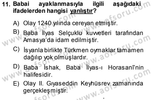 İslam Mezhepleri Tarihi Dersi 2013 - 2014 Yılı (Final) Dönem Sonu Sınav Soruları 11. Soru